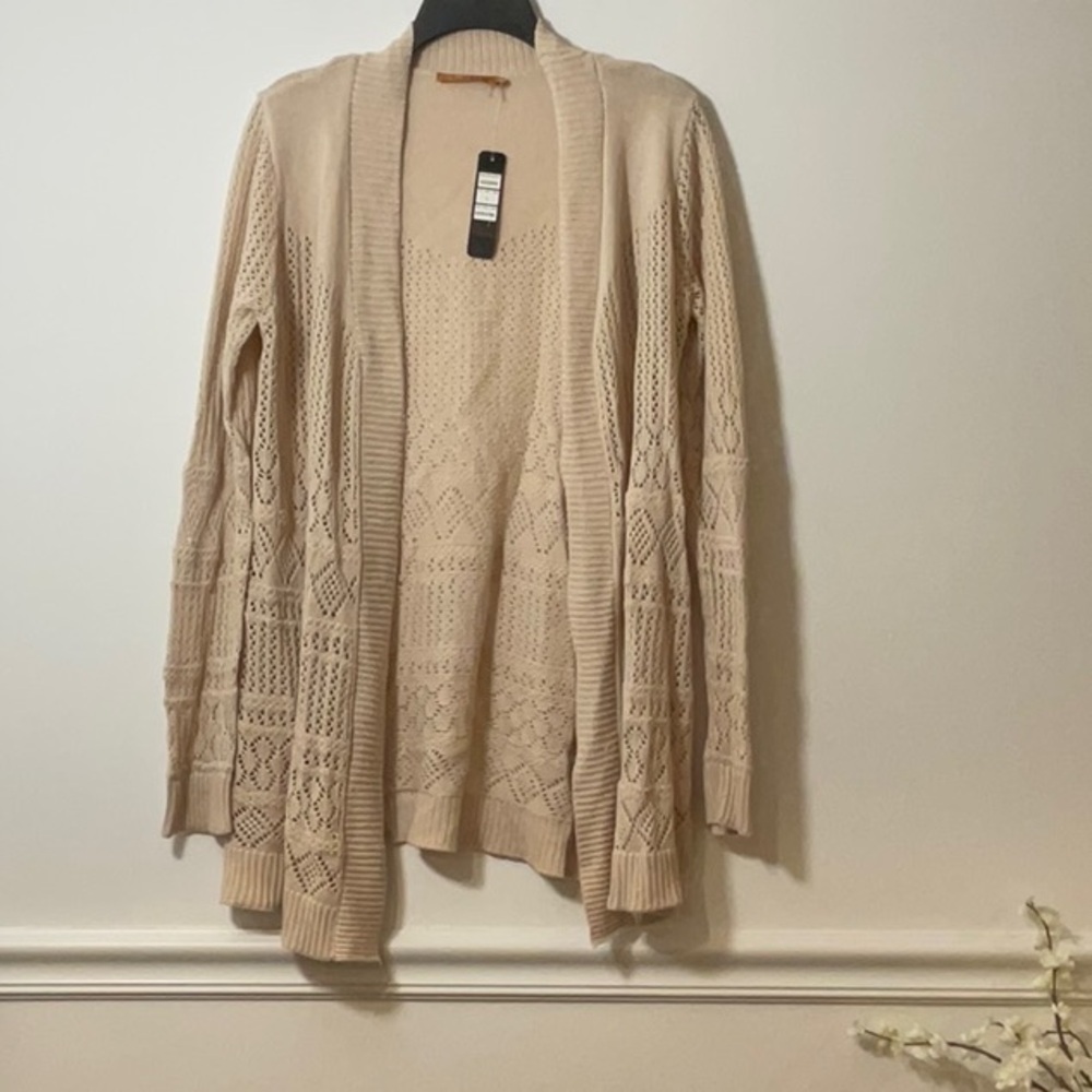 Belldini Cream Cardigan Sweater with Decorative Knit Details